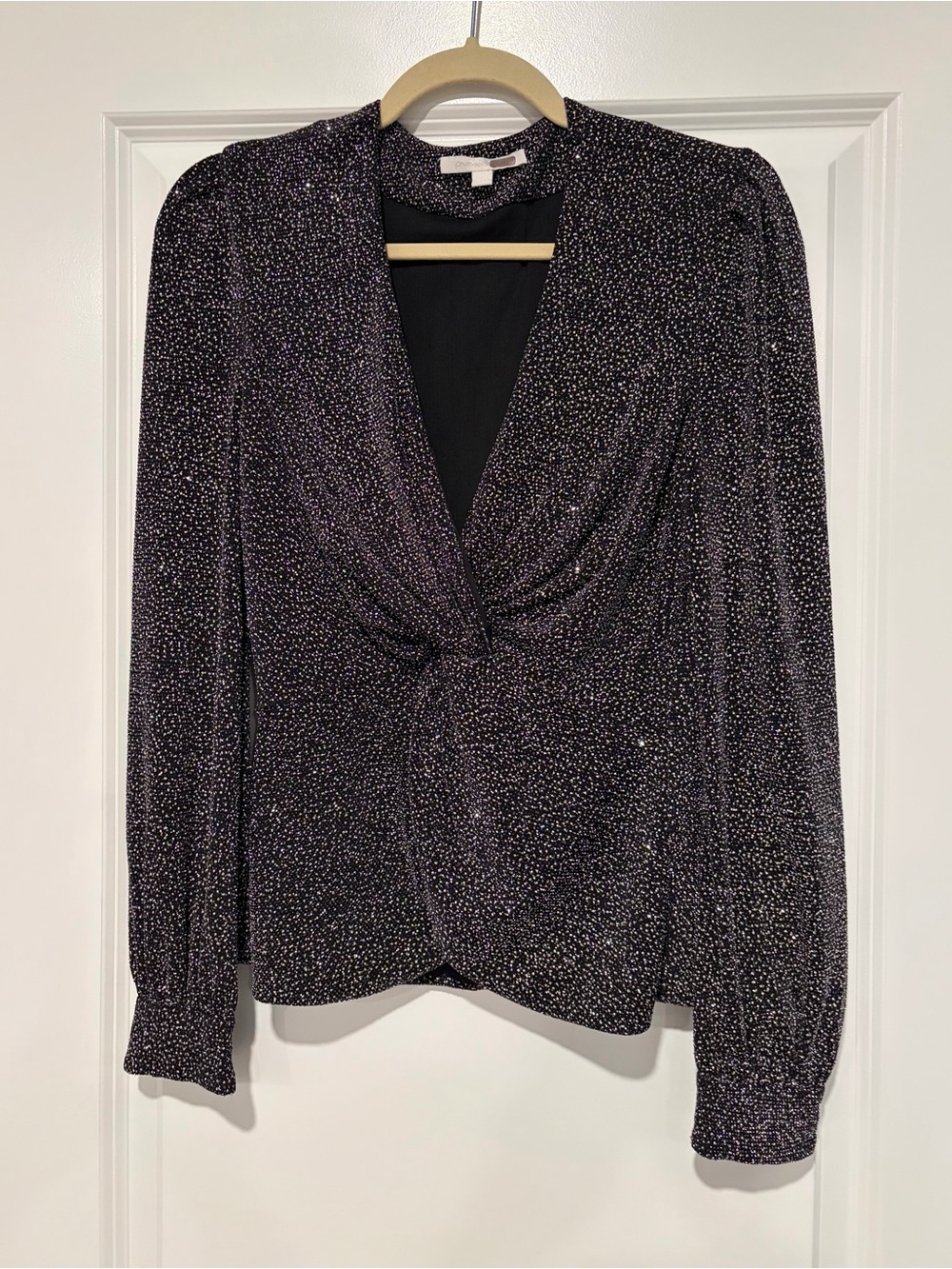 Jonathan Simkhai Women’s  Sparkle Twist-Front Long Sleeve Top - Black